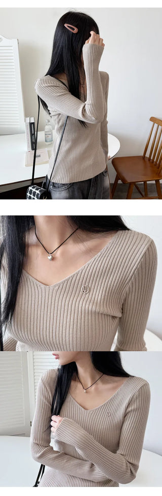 Ribbed V Neck Knit