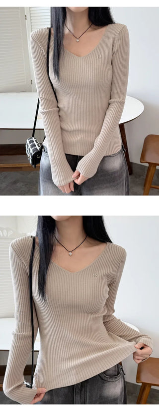 Ribbed V Neck Knit