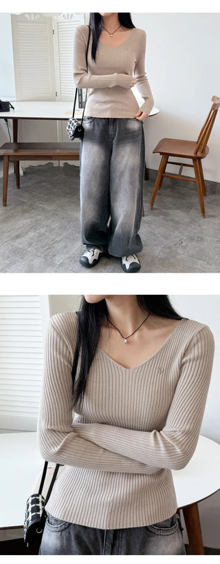 Ribbed V Neck Knit