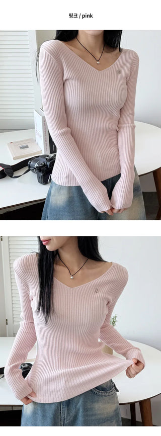 Ribbed V Neck Knit