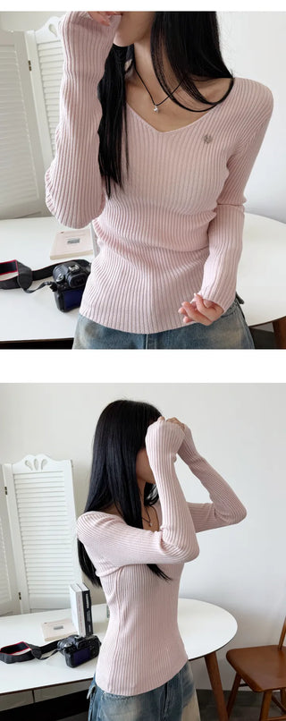 Ribbed V Neck Knit