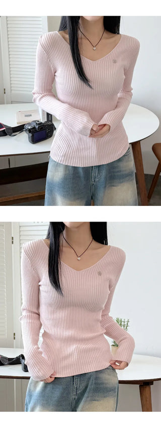 Ribbed V Neck Knit