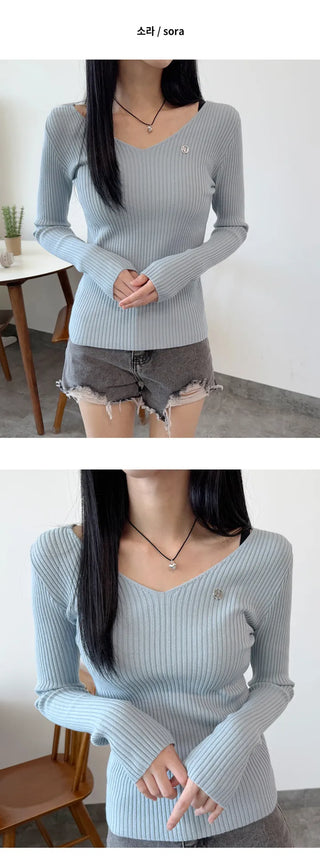 Ribbed V Neck Knit
