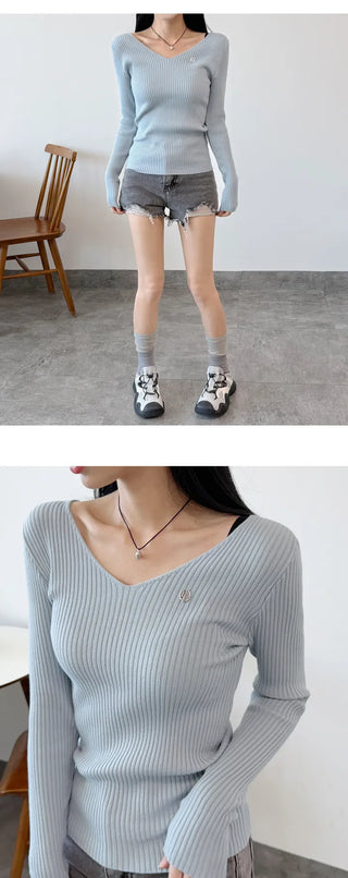 Ribbed V Neck Knit