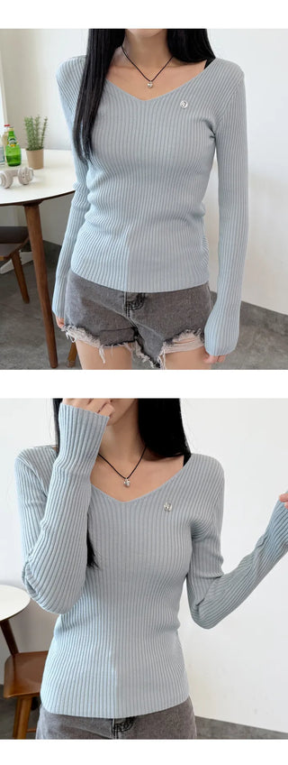 Ribbed V Neck Knit