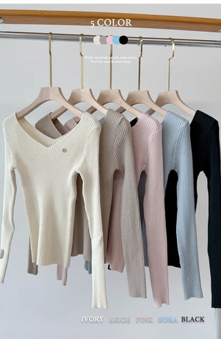 Ribbed V Neck Knit