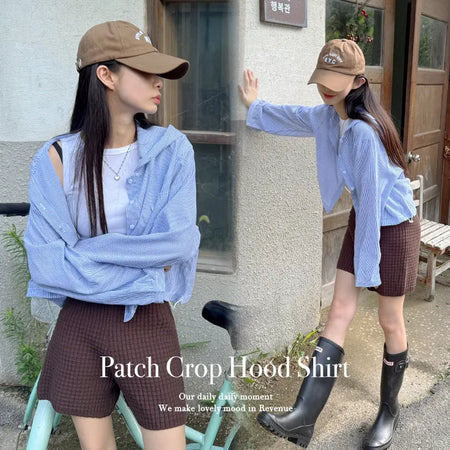 Seersucker Crop Hoodie
