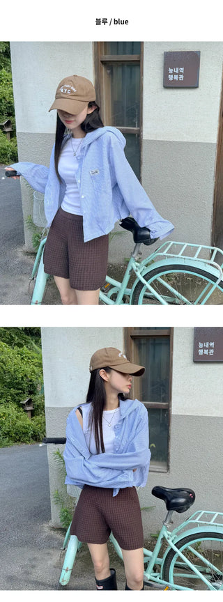 Seersucker Crop Hoodie