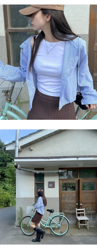 Seersucker Crop Hoodie