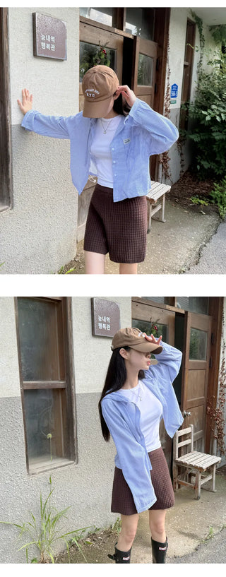 Seersucker Crop Hoodie