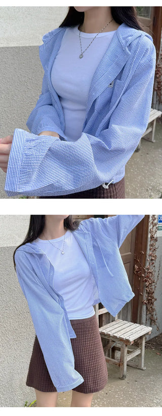 Seersucker Crop Hoodie