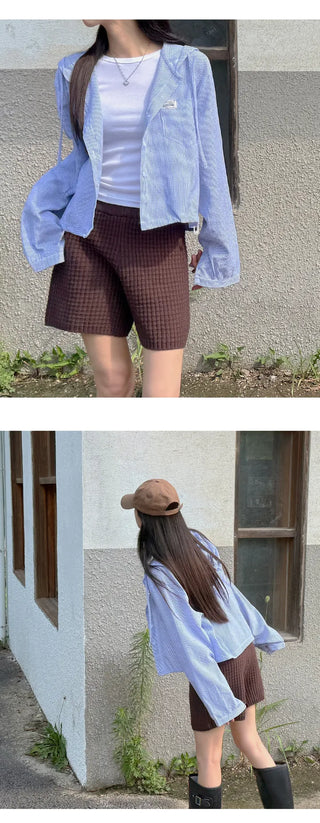 Seersucker Crop Hoodie