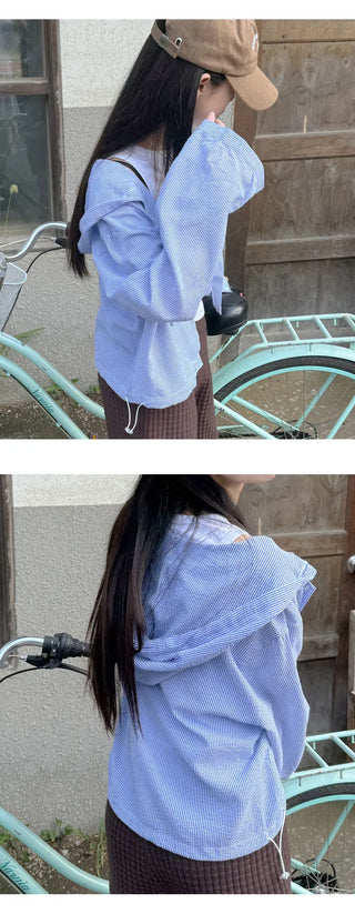 Seersucker Crop Hoodie