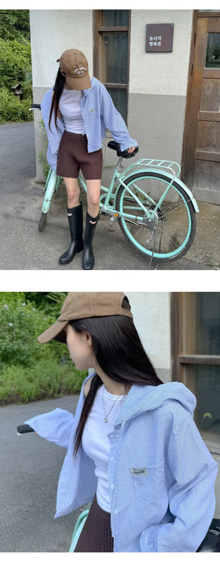 Seersucker Crop Hoodie