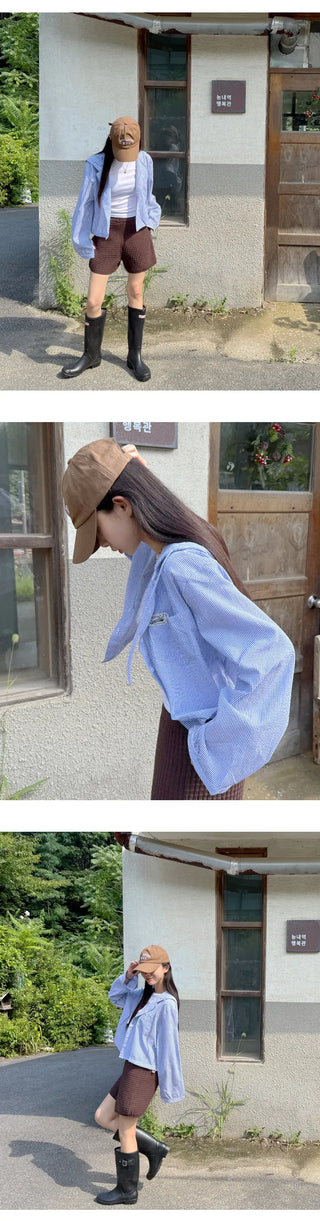 Seersucker Crop Hoodie