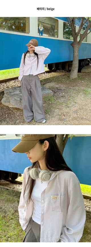 Seersucker Crop Hoodie