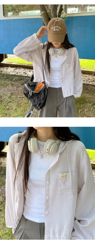 Seersucker Crop Hoodie