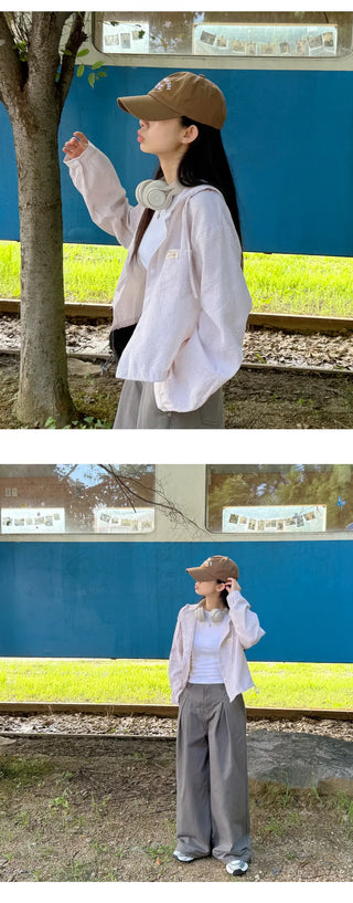 Seersucker Crop Hoodie