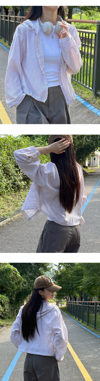 Seersucker Crop Hoodie