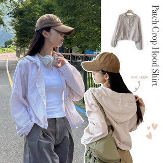 Seersucker Crop Hoodie