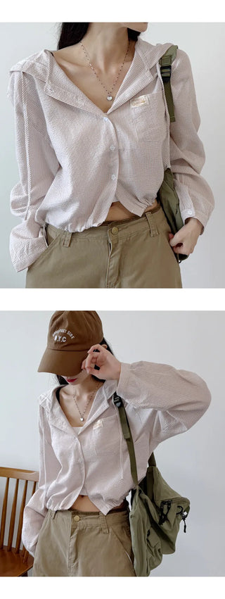 Seersucker Crop Hoodie