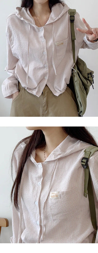 Seersucker Crop Hoodie