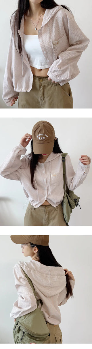 Seersucker Crop Hoodie