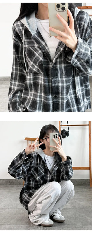 Check Hooded Shirt