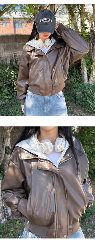 Leather Hooded Jacket