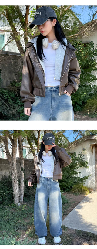 Leather Hooded Jacket