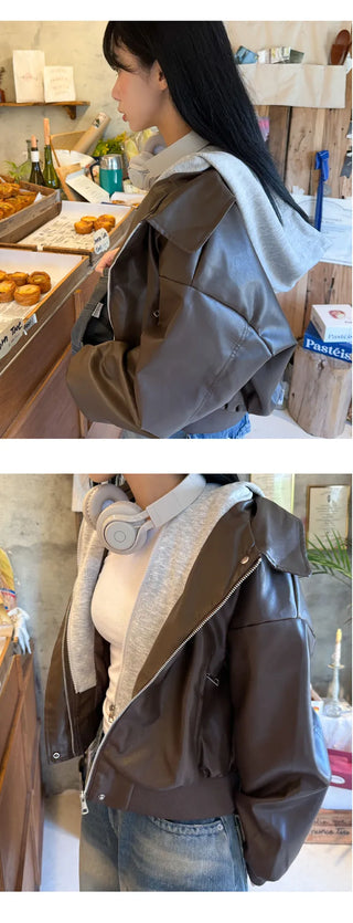 Leather Hooded Jacket