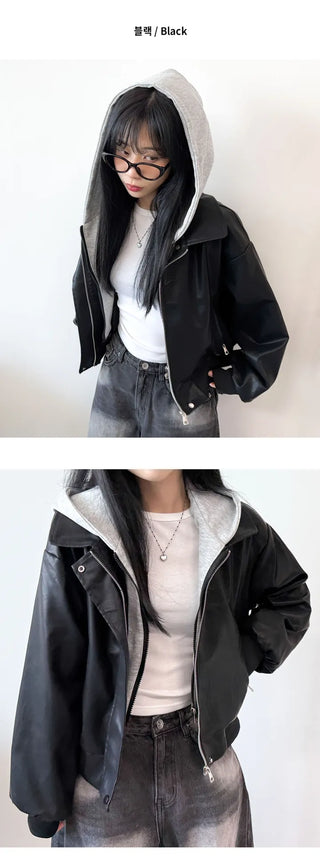 Leather Hooded Jacket