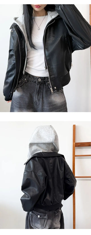 Leather Hooded Jacket
