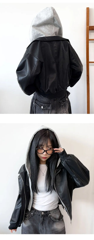 Leather Hooded Jacket