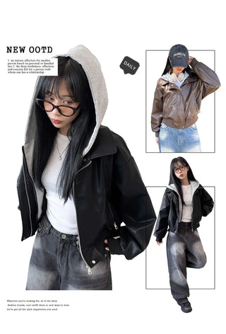 Leather Hooded Jacket