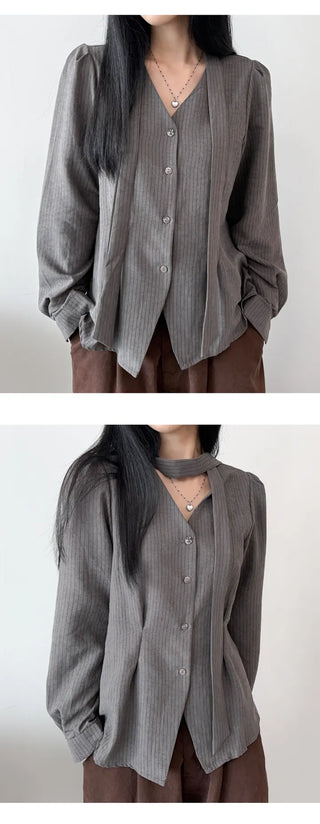 Striped Ribbon Blouse