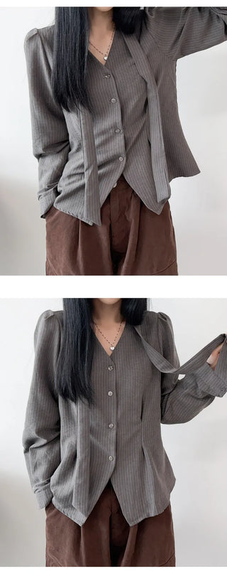 Striped Ribbon Blouse