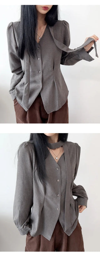 Striped Ribbon Blouse