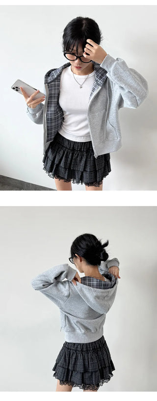 Check Zip Hoodie