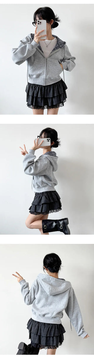 Check Zip Hoodie