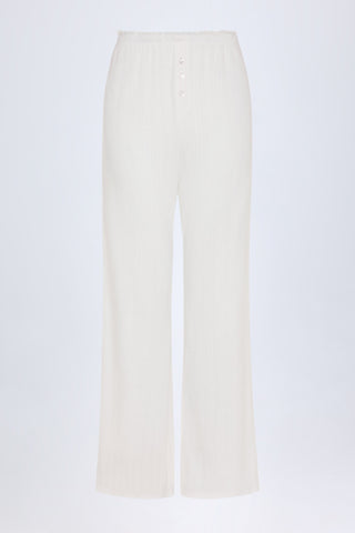 Pointelle Mid-Rise Straight-Leg Trousers in White