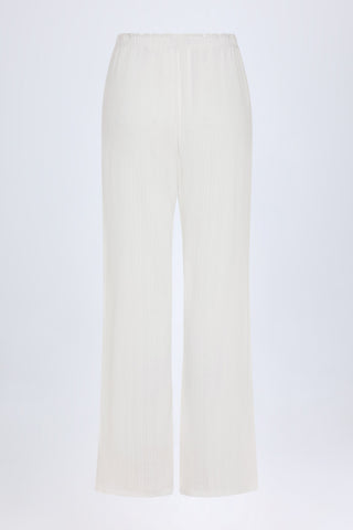 Pointelle Mid-Rise Straight-Leg Trousers in White