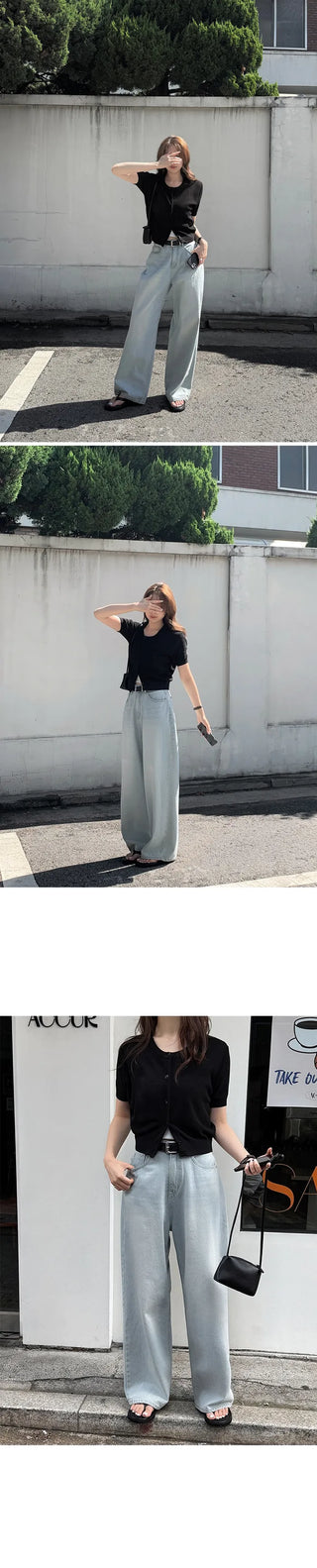 Real wide-leg denim pants