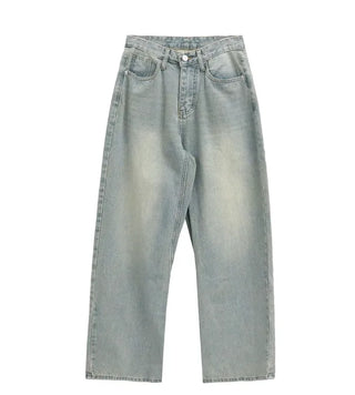 Back-belt washed wide-leg pants
