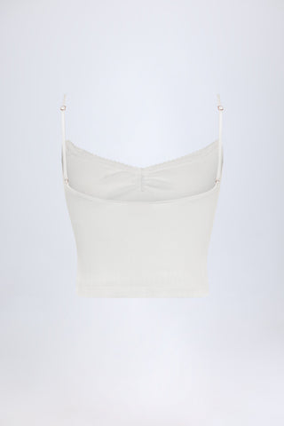 Pointelle Ruched Camisole Crop Top in White