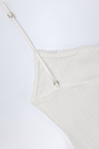 Pointelle Ruched Camisole Crop Top in White