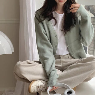 V-neck fluffy cardigan