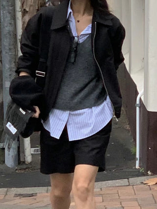Zipper shorts suit Jacket