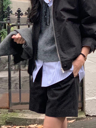 Zipper shorts suit Jacket