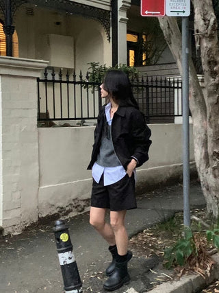 Zipper shorts suit Jacket